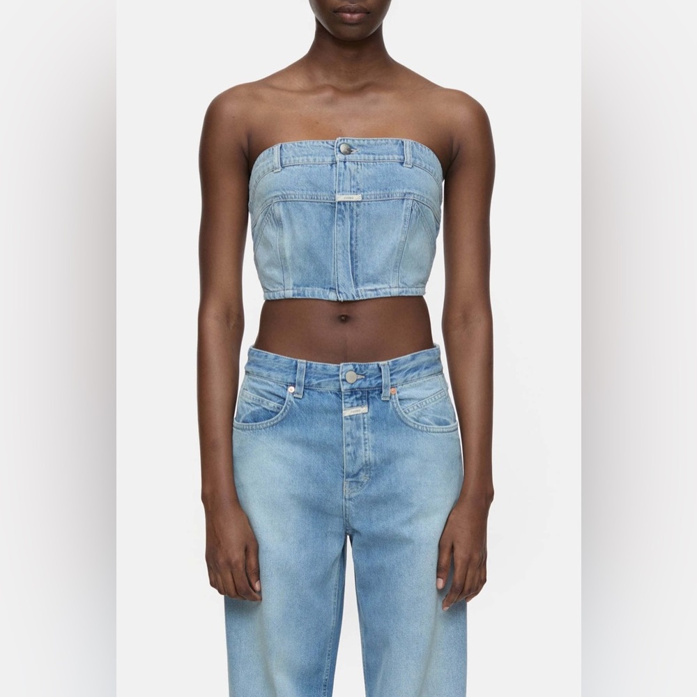 NWT!! CLOSED 
WOMEN TOPS STRAPLESS BUSTIER
DENIM 
SIZE: XS